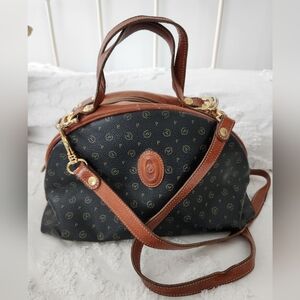 VINTAGE Pollini Elegant Navy and Brown Satchel made In ITALY.